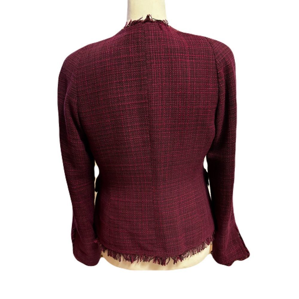 Anne Klein Raspberry & Black Fringe Tweed Blazer | Size 2P | EUC - Picture 5 of 11